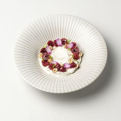 Diep bord 26/10xH5,5cm gestreept white Brass